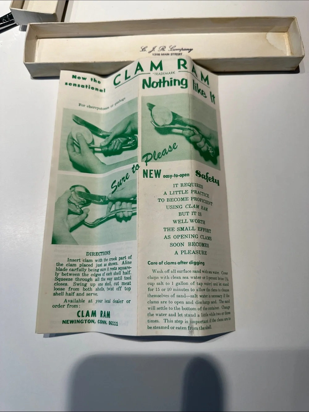 Vintage Original Clam Ram Stainless Steel Clam Opener with Paperwork and Box